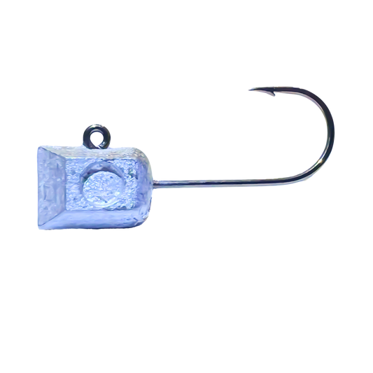 Unpainted 1/16 oz Thermocline Hex Jig Head with a raw lead finish, designed for finesse fishing and optimal sonar reflection. Features a strong #6 hook for small bait presentations.