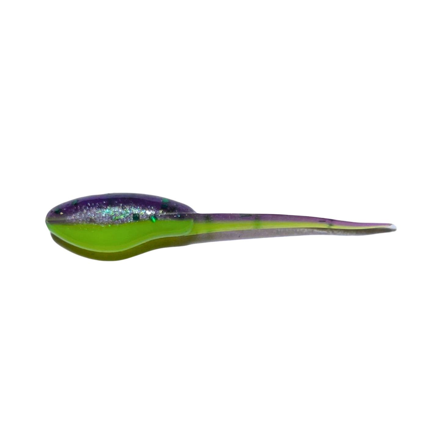 Lil' Fry Crappie Lure in Jester color, a fun, colorful mix of purple, green, and yellow, crafted for high visibility in varied water conditions.