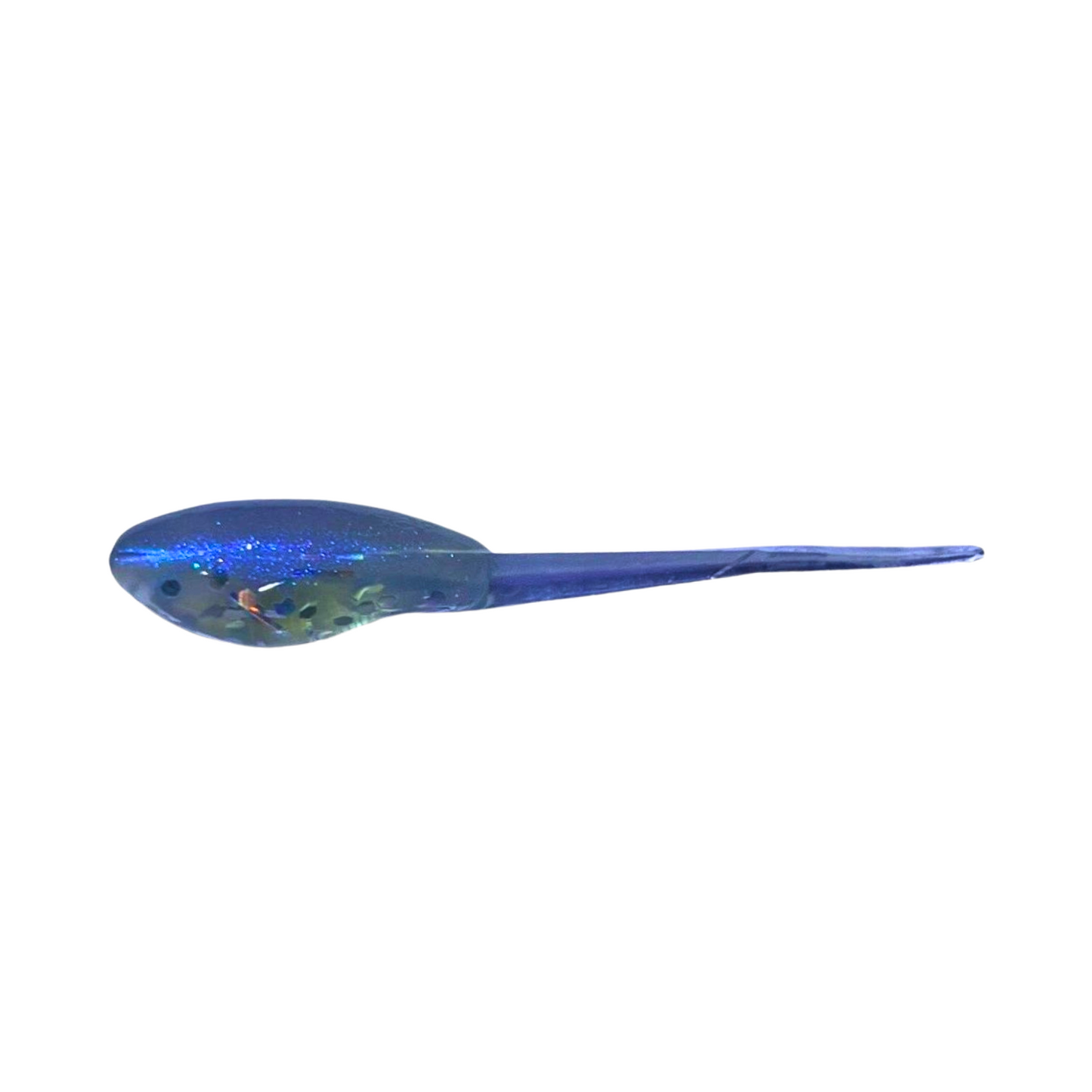 Lil' Fry Crappie Lure in Monkey Business color, a blue pearl base with holographic glitter, ideal for sunny days when light reflection attracts crappie.