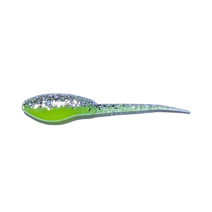 Lil' Fry Crappie Lure in Silver Flash Chartreuse color, a shiny silver base with chartreuse highlights, ideal for clear water and bright, sunny conditions.