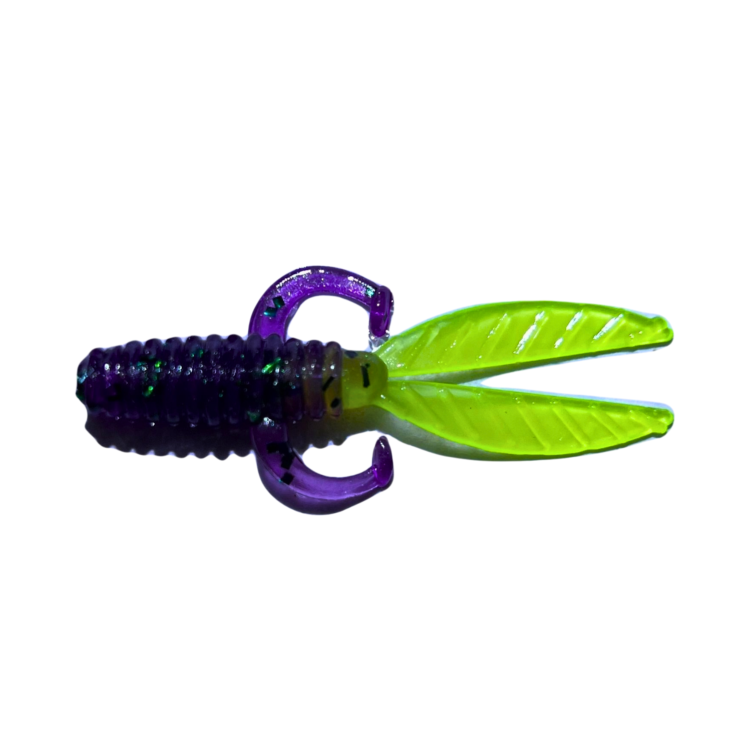 Slab Bug Crappie Lure in Jester color, a playful mix of purple, green, and yellow for maximum visibility in any water clarity.