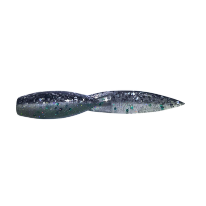 1.5-inch Tadpole Crappie Lure in Black Emerald Shiner color, a black body with emerald glitter, ideal for clear water fishing.