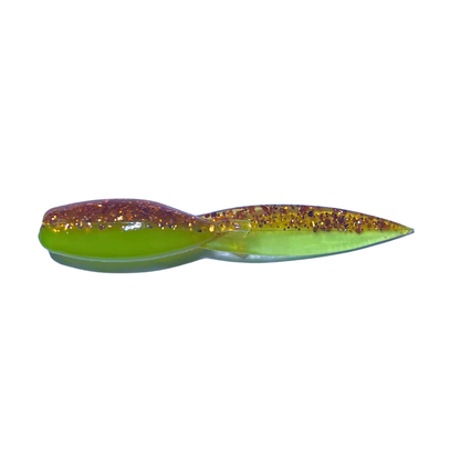 1.5-inch Tadpole Crappie Lure in Copper Mine color, a copper-toned bait with glitter highlights, great for sunny days.