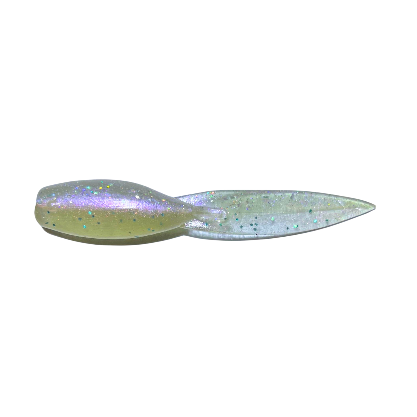 1.5-inch Tadpole Crappie Lure in Phantom color, a subtle smoky hue with flecks of glitter, ideal for clear waters.